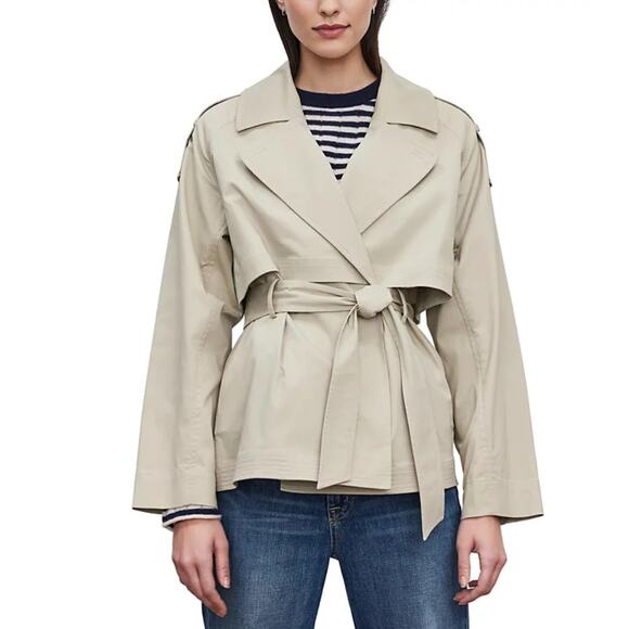 VELVET BY GRAHAM & SPENCER WOMENS SMALL NANCY COTTON BLEND TRENCH COAT KHAKI NEW - Picture 1 of 15